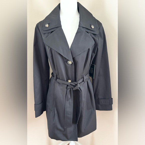 London Fog NWT Women’s M Single Breasted Tie Waist Removable Hood Trench Coat - Picture 1 of 10